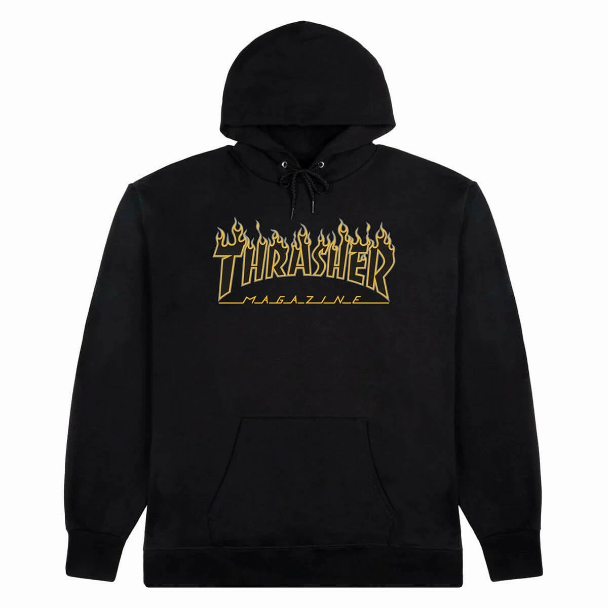 Thrasher - Flame Hoodie Black/Yellow Lightweight Midlayer Option Casual Comfort
