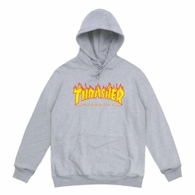 Sleek Look All Day Flex Thrasher - Flame Logo Hoodie Light Grey