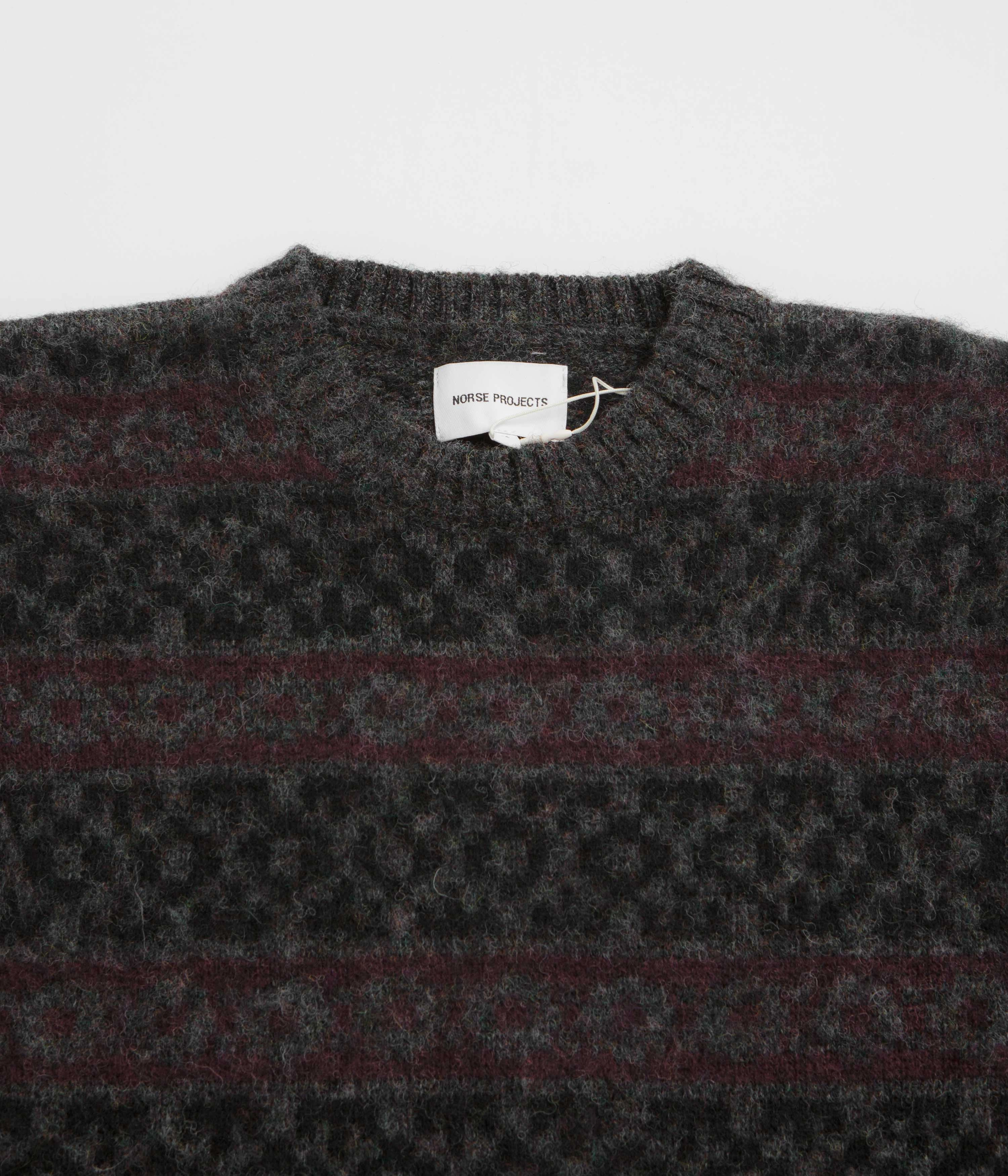 Norse Projects Jonas Scottish Lambswool Fair Isle Sweatshirt - Charcoal Grey Outdoor Essential