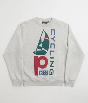 Mass produced good for yoga by Parra Sail Bike Crewneck Sweatshirt - Heather Grey