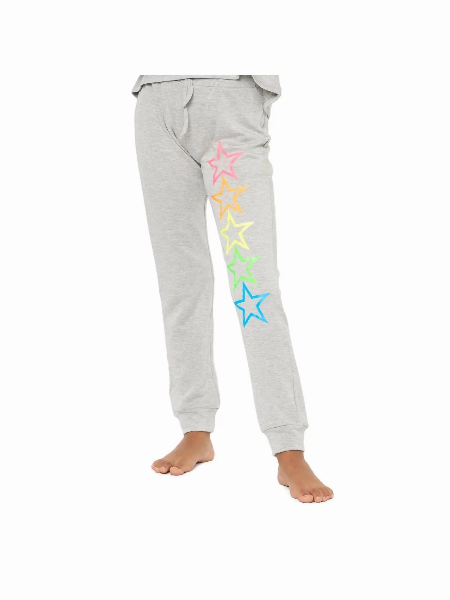 Flexible Knee Panels Girls Stars Fleece Sweatpant In Heather Grey