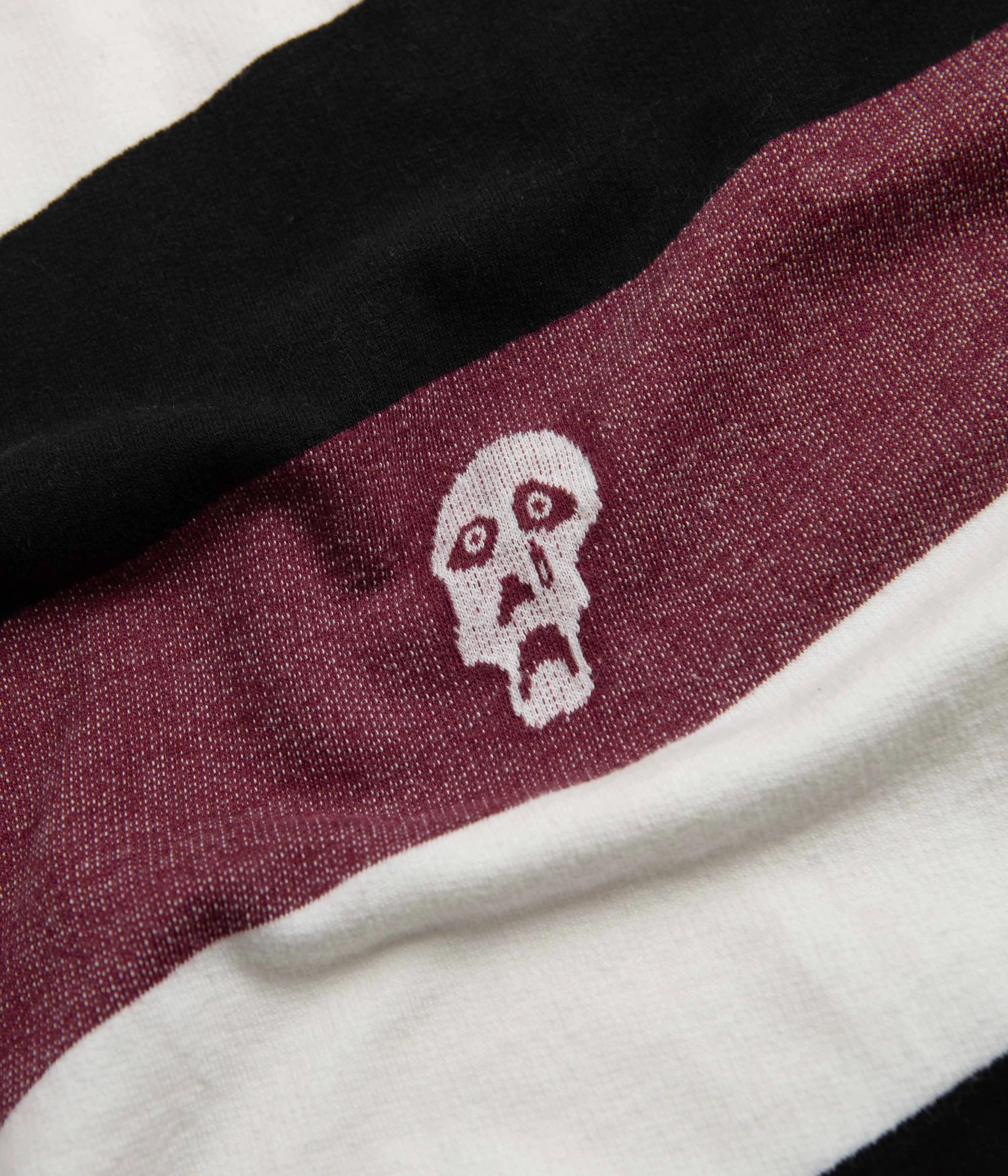 daytime venue skating event Tired Sad Skull Striped Jacquard T-Shirt - Burgundy