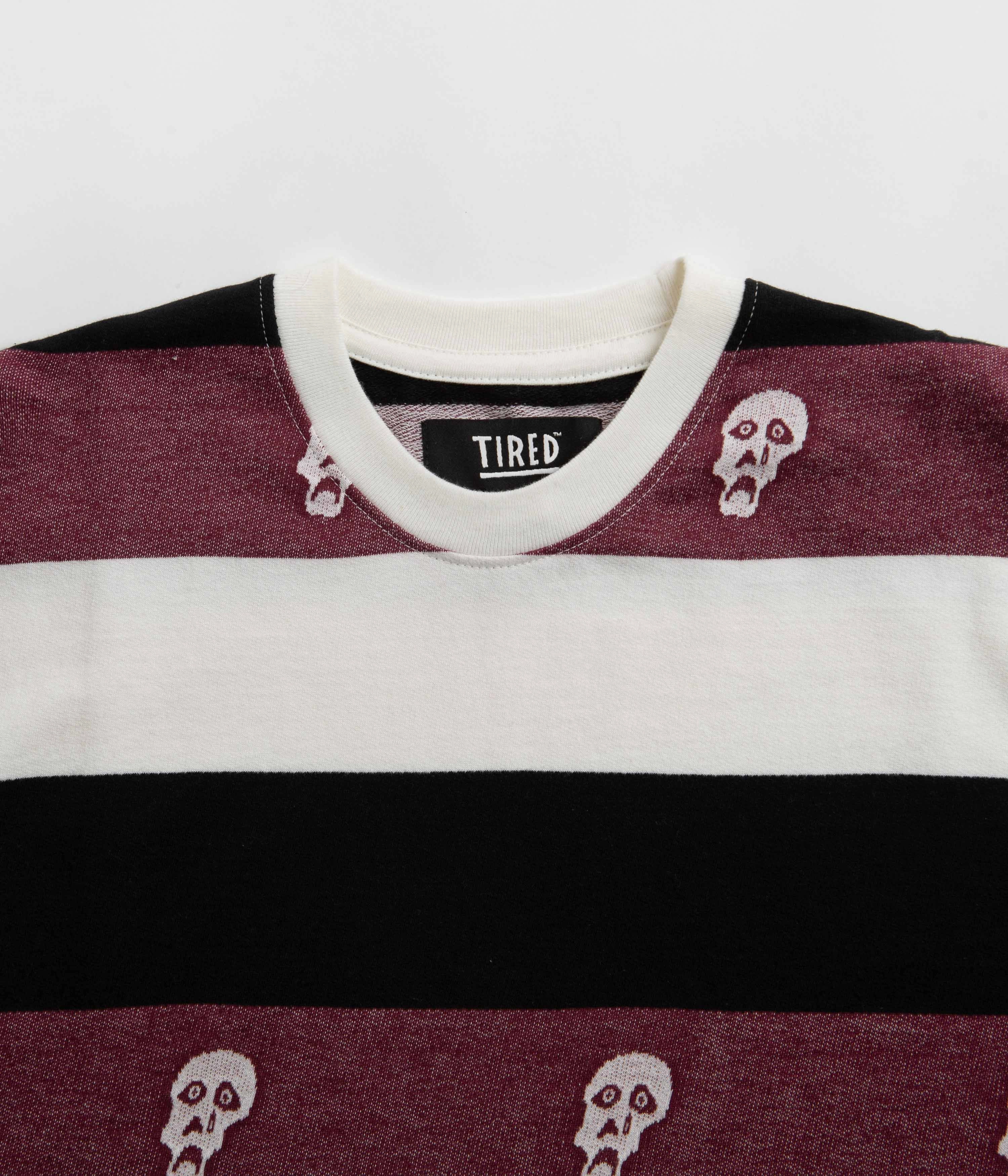 Tired Sad Skull Striped Jacquard T-Shirt - Burgundy Moisture Management Ribbing afternoon