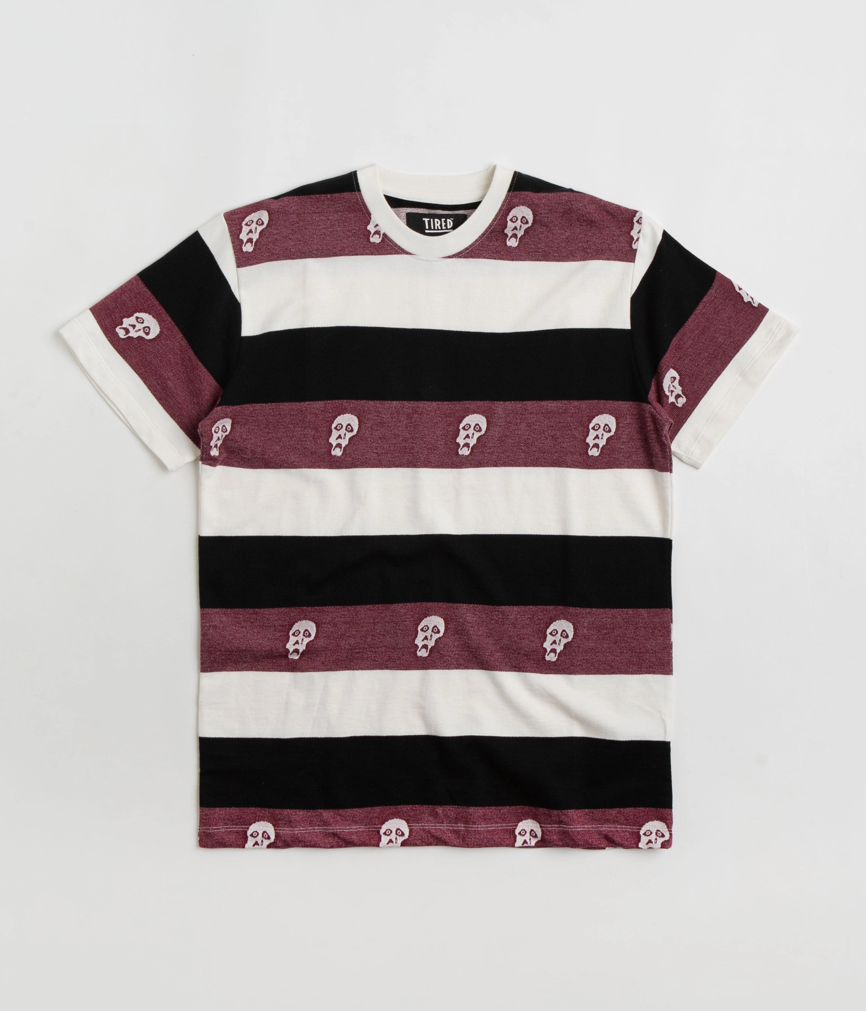 straight legs Tired Sad Skull Striped Jacquard T-Shirt - Burgundy