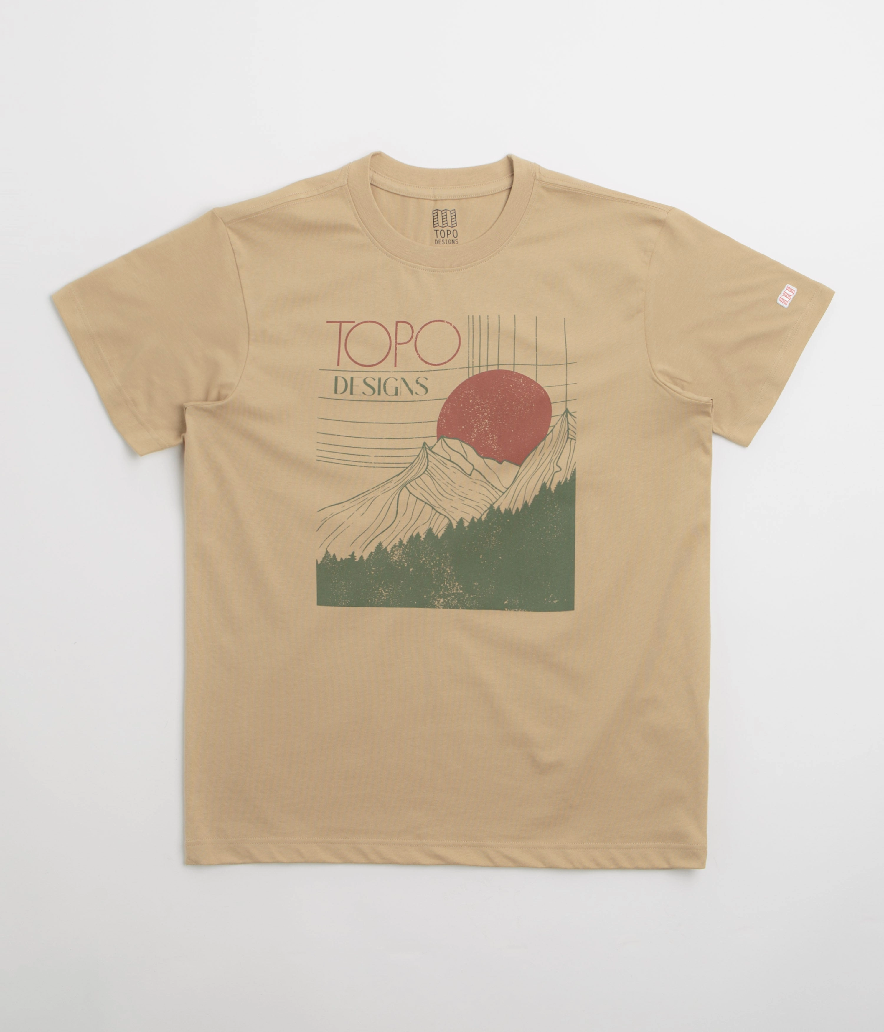 Topo Designs Horizon T-Shirt - Sahara camping event stretchy fabric