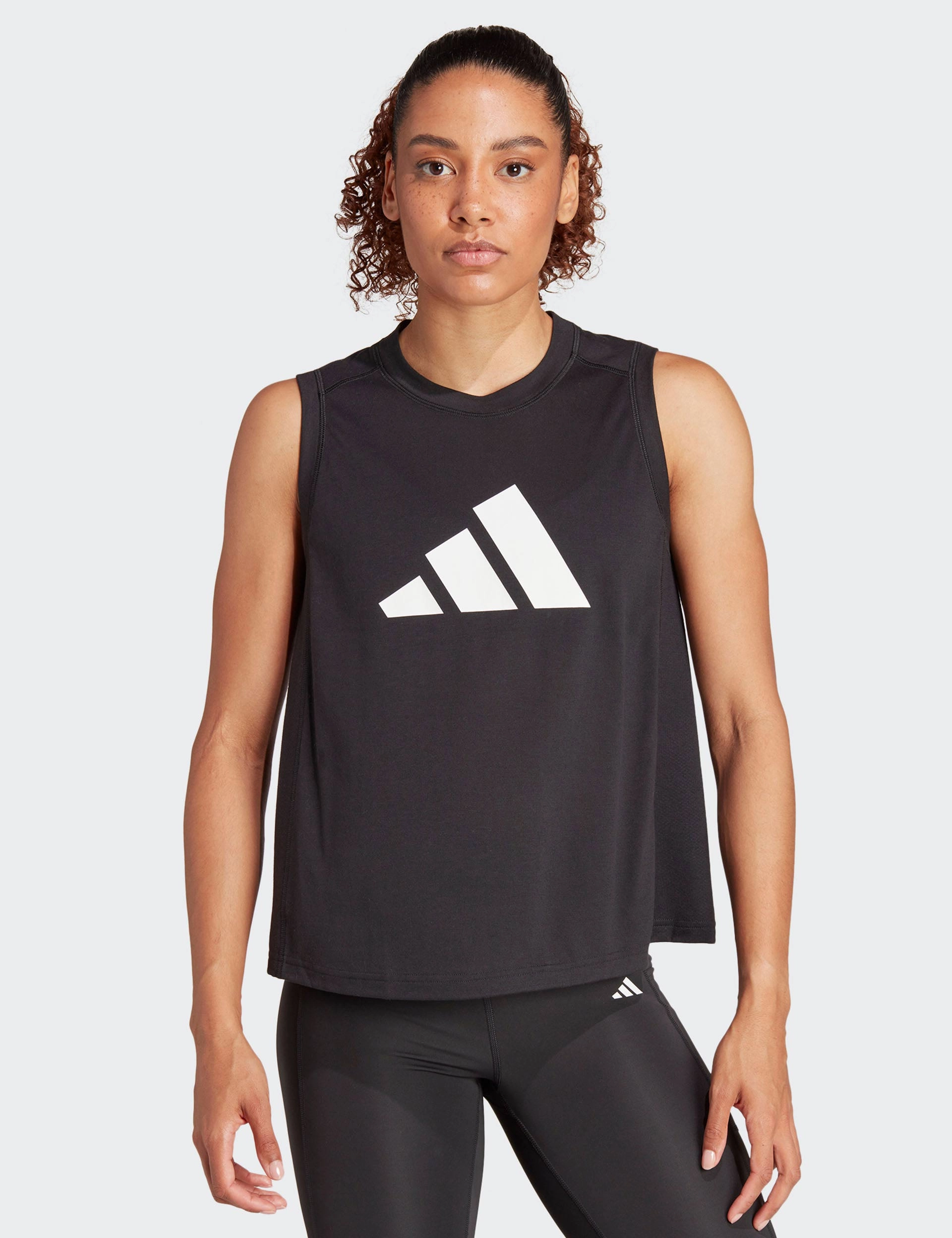 Train Essentials Big Performance Logo Training Tank Top - Black Adjustable Drawstrings