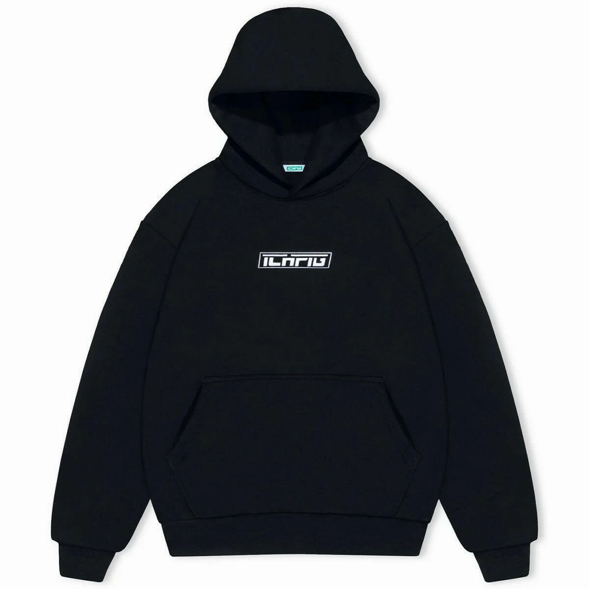 Ichpig - Strike Cordless Hoodie Black/White Brushed Fleece Kangaroo Pocket Style