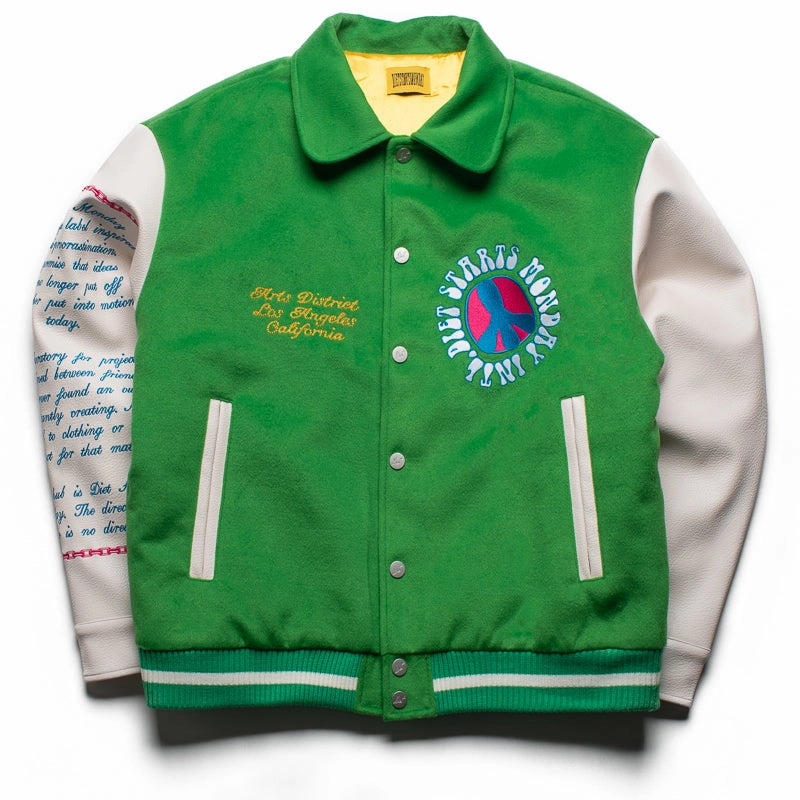 Water Repellent Coating Sport Mode Diet Starts Monday Arts District Varsity Jacket - Green/Cream
