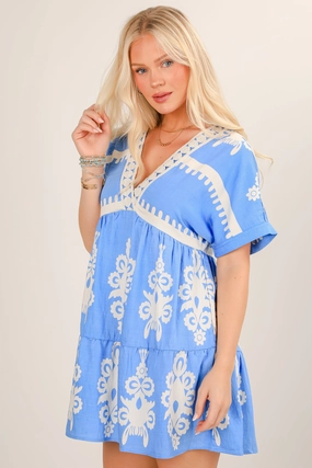 Brunch Tone Effortless Look Divine Intentions Blue Babydoll Mini Dress - DU DEAL