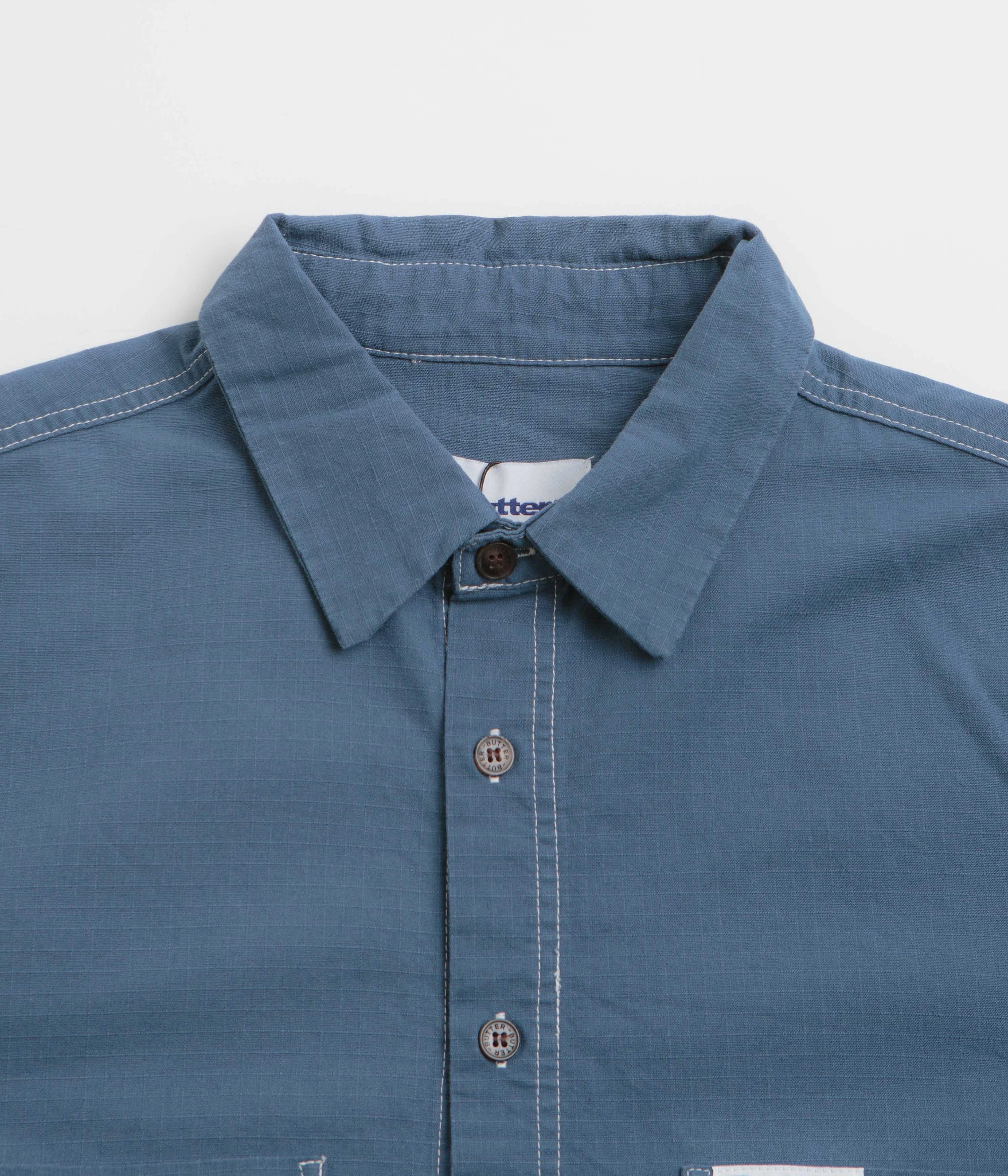 Seasonal Collection Lightweight Weave Butter Goods Ripstop Button Up Shirt - Work Blue