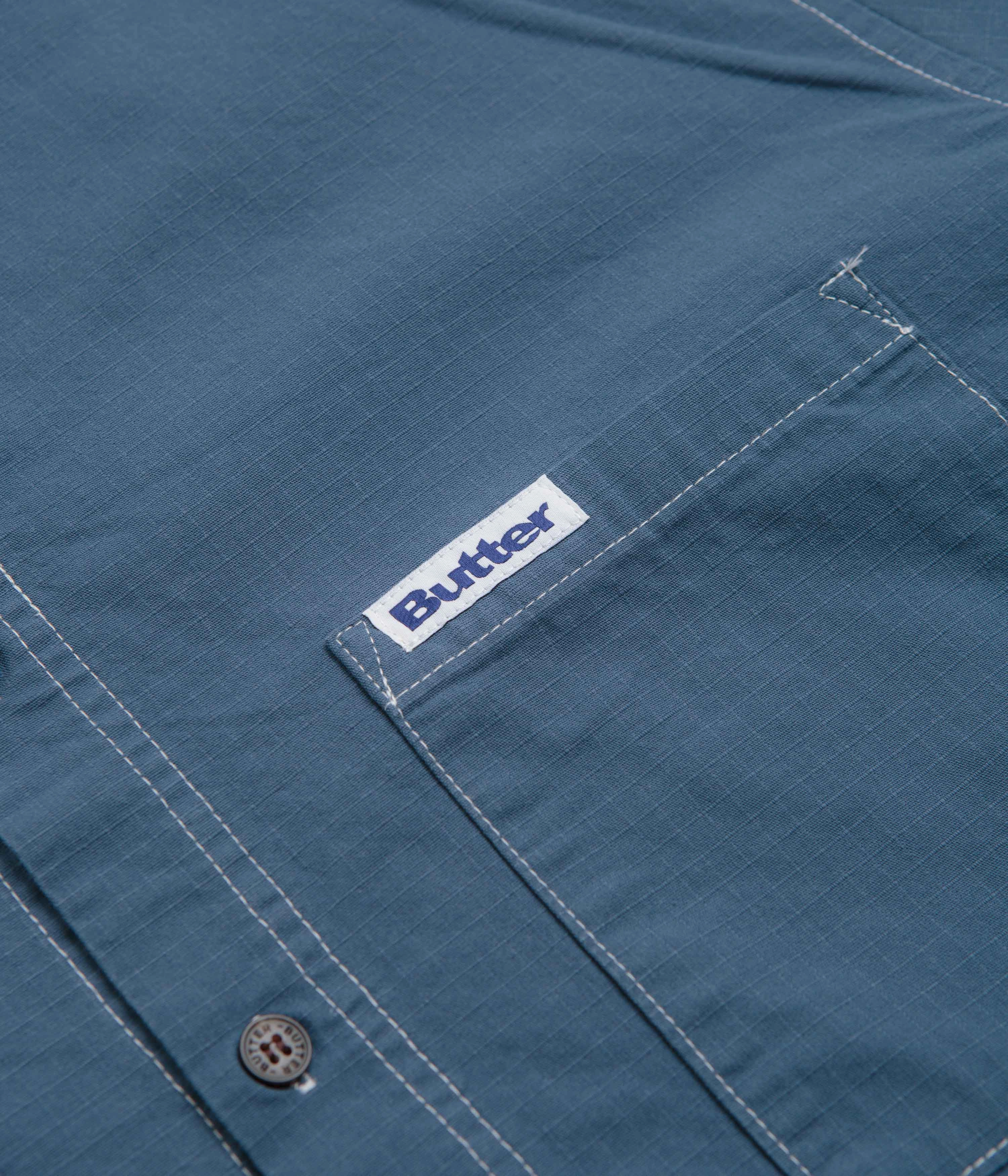Sustainable Manufacturing Process Butter Goods Ripstop Button Up Shirt - Work Blue