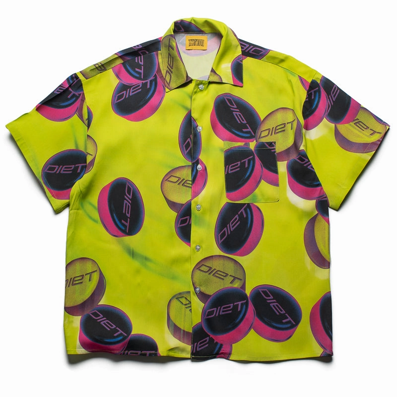Easy Comfort Diet Starts Monday Pill Button Up Shirt - Volt Green
