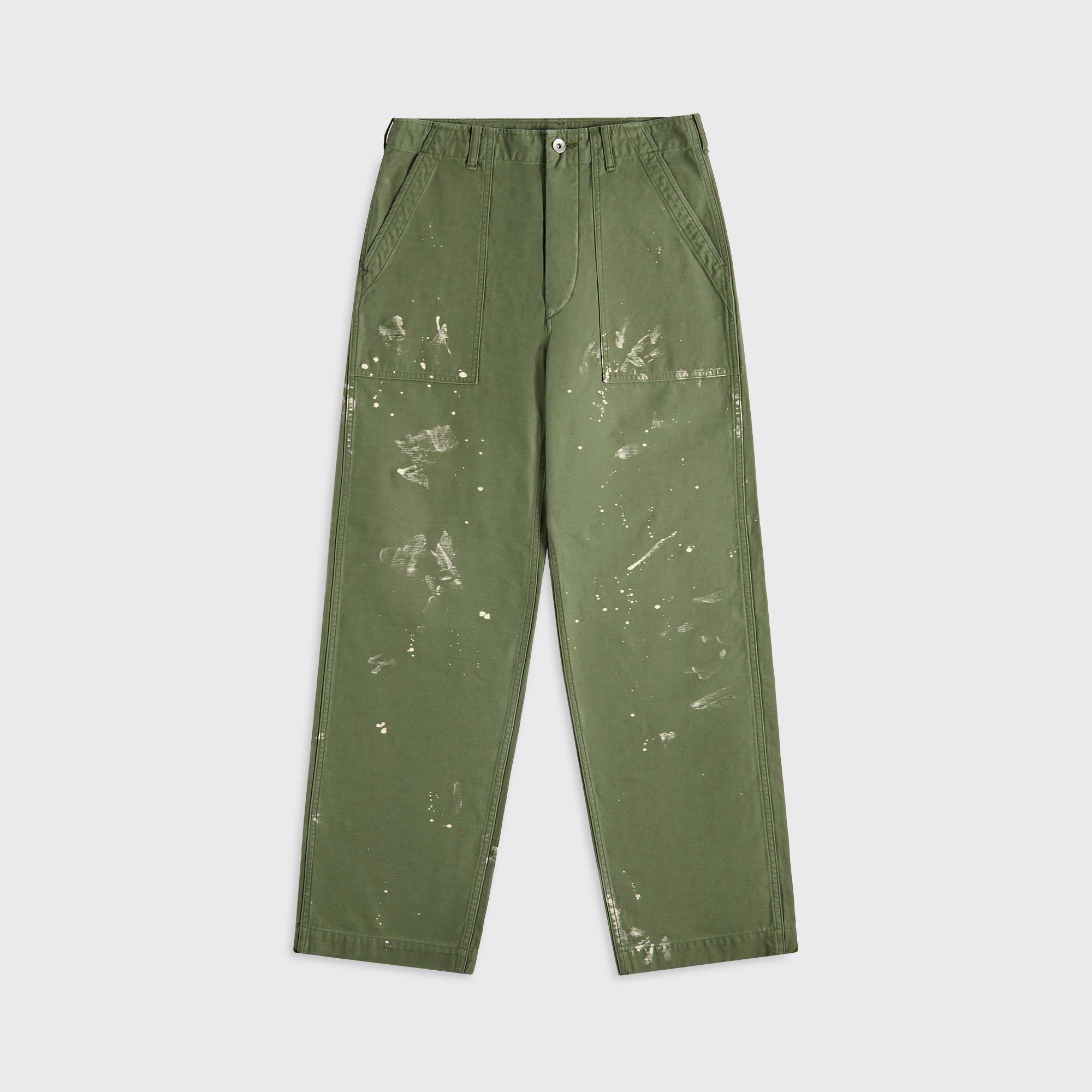Auralee Washed Baggy Satin Bleached Baker Pants - Olive Green HiddenDrawcord