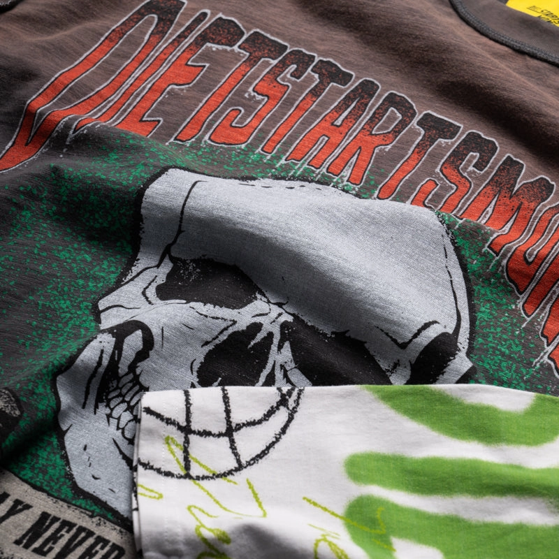 Long Length Preppy Style Diet Starts Monday Double Layer Skull L/S Tee - Vintage Black/Multi