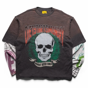 Outdoor Event water park event Diet Starts Monday Double Layer Skull L/S Tee - Vintage Black/Multi
