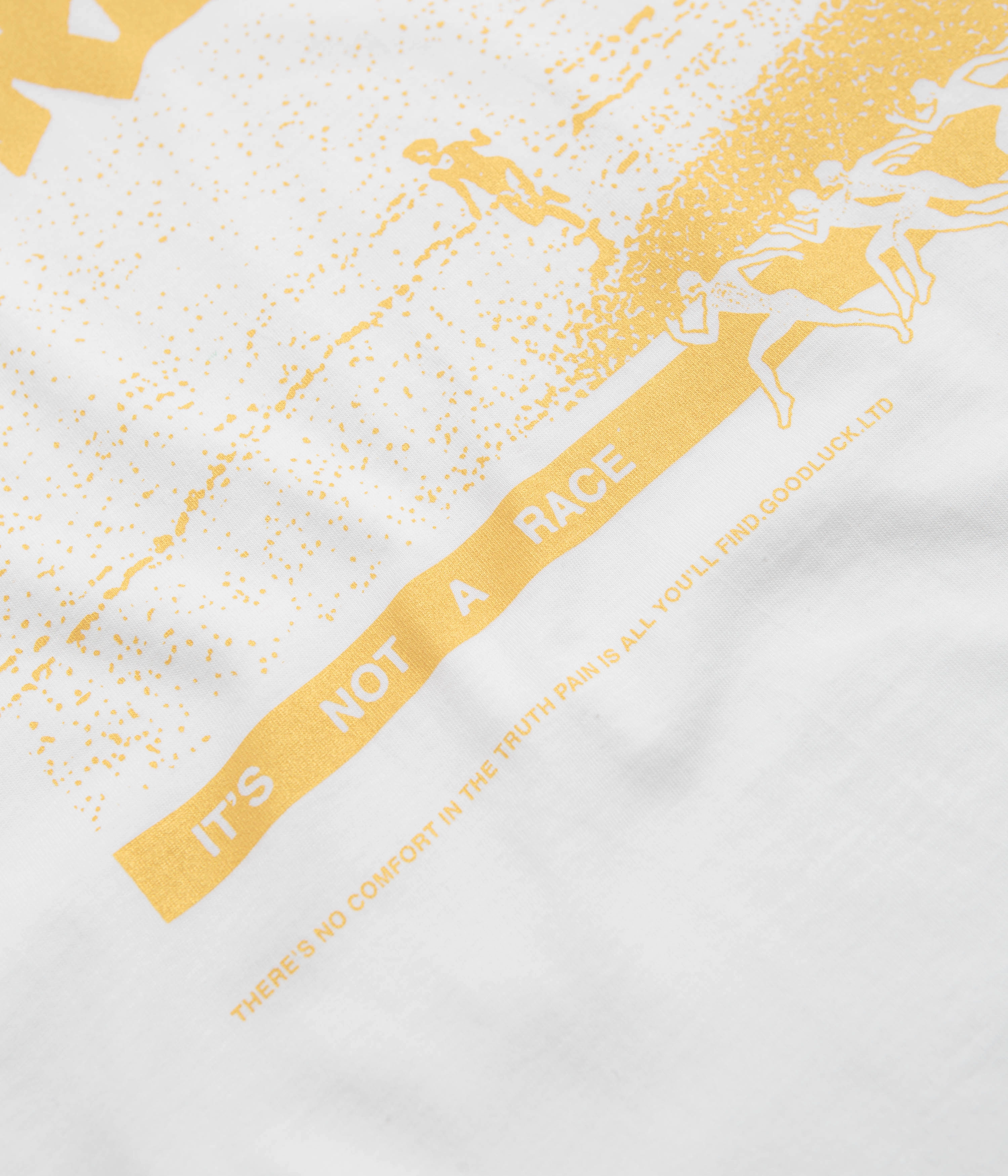 Garden Not A Race T-Shirt - White / Gold Flare evening
