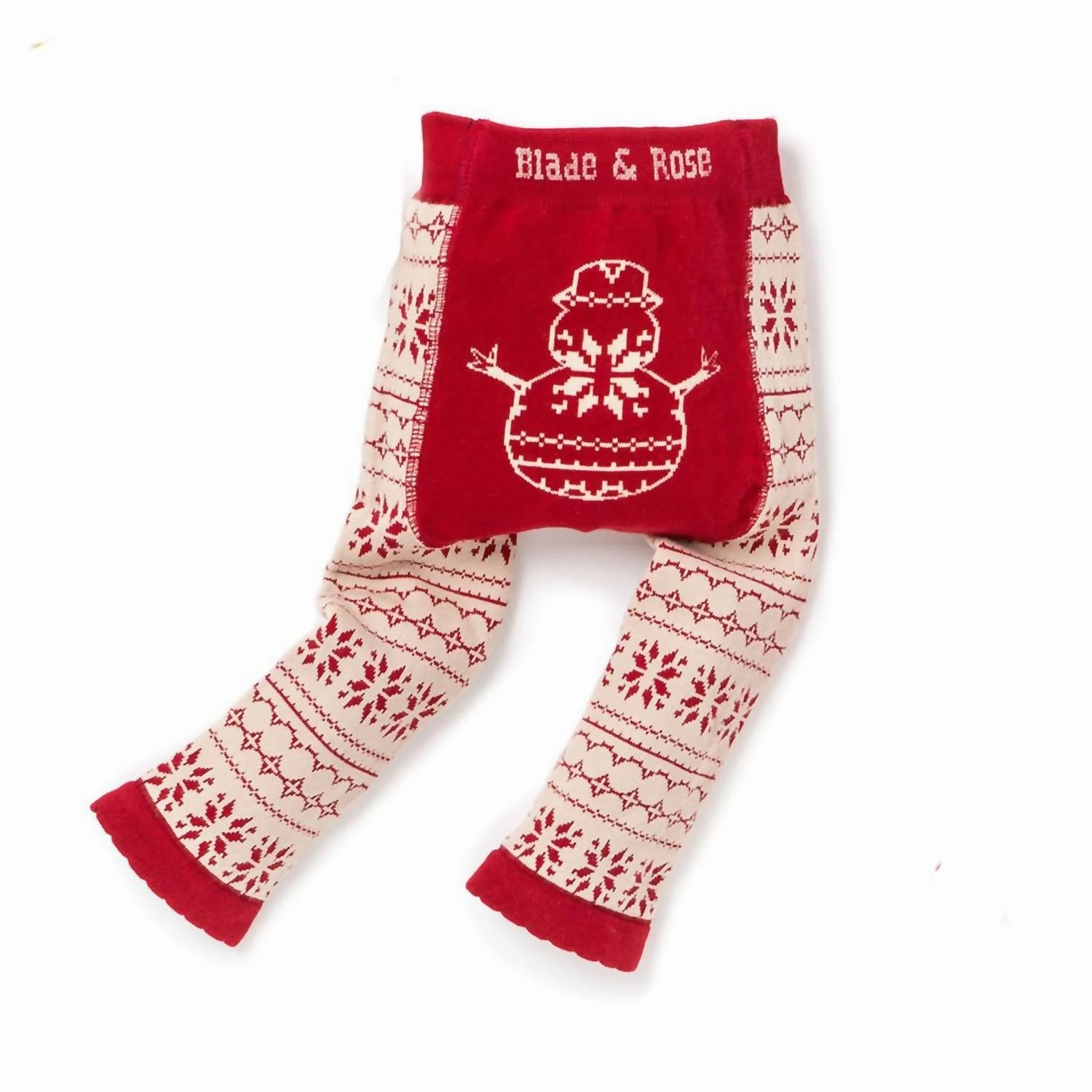 WrinkleFreeFinish Neutral Look Unisex Baby Snowman Leggings In Red/ivory