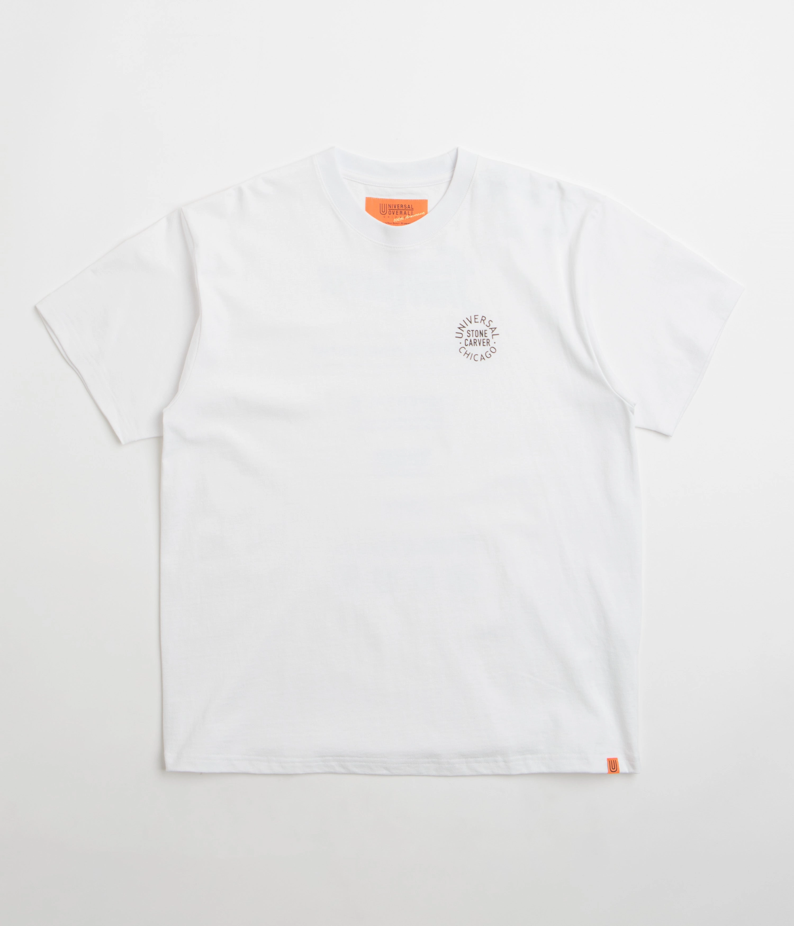 Universal Overall Historical Logo T-Shirt - White Cap sleeves Flatlock Seam Technique