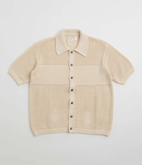 Universal Works Knit Short Sleeve Shirt - Ecru Quick Release Cuffs Wardrobe Staple