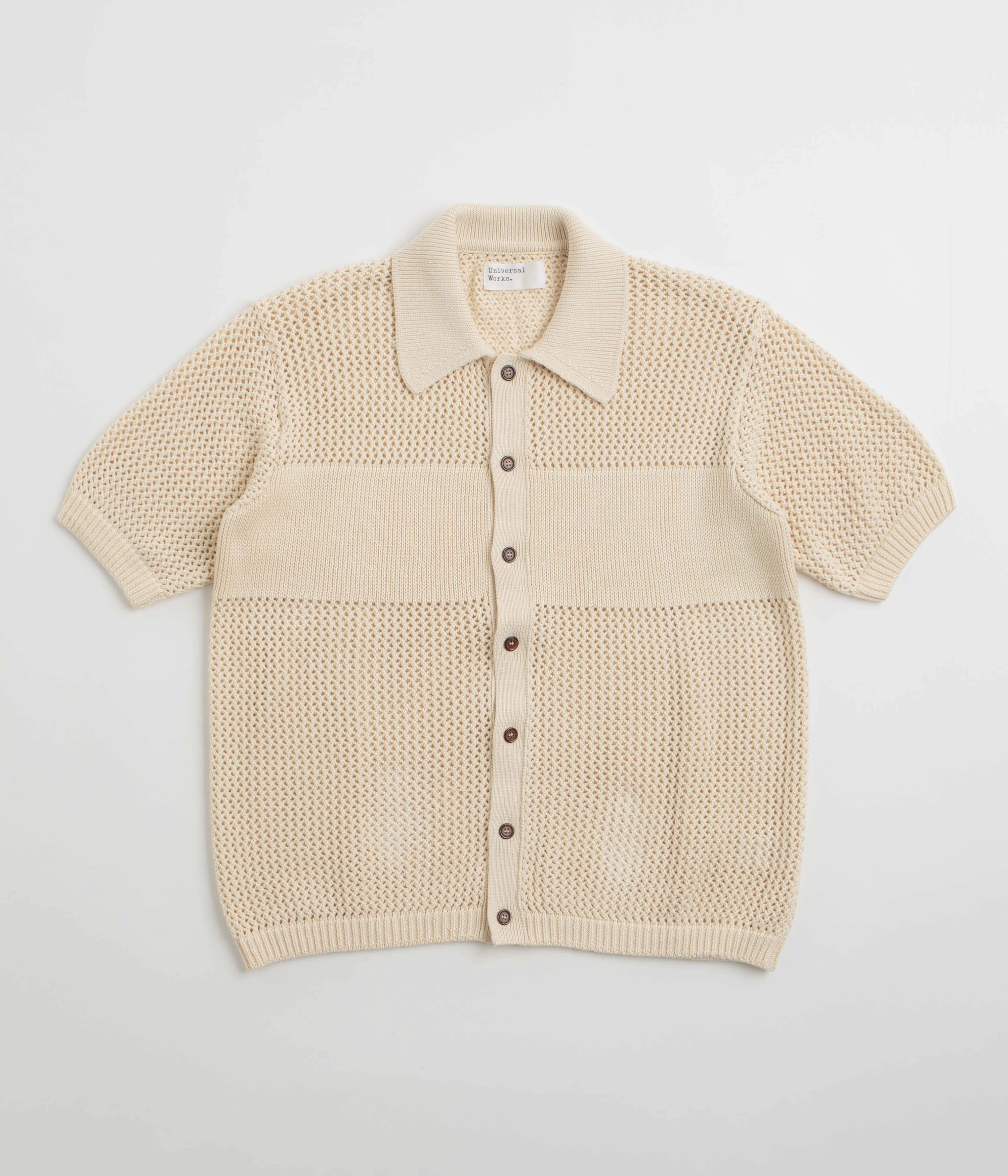 Universal Works Knit Short Sleeve Shirt - Ecru Quick Release Cuffs Wardrobe Staple