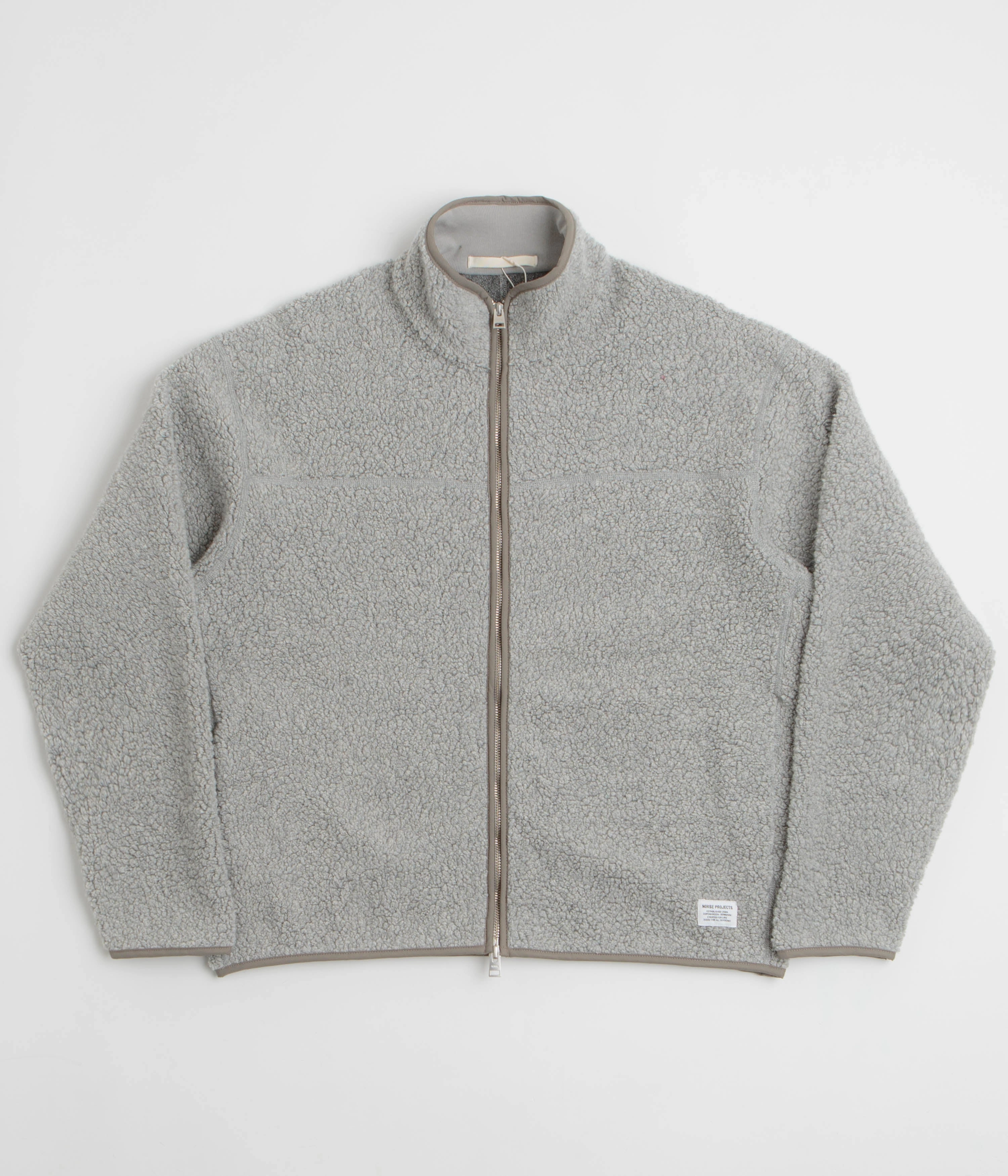 Drop Hood Style Norse Projects Bjorn Sherpa Wool Fleece Jacket - Grey Melange