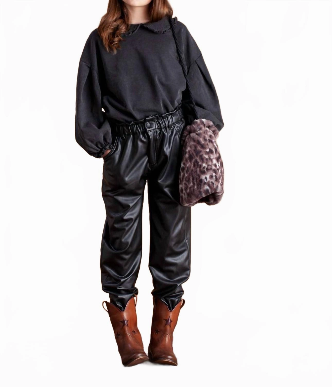 Sintetic Leather Pants In Black Active Performance Simple Utility