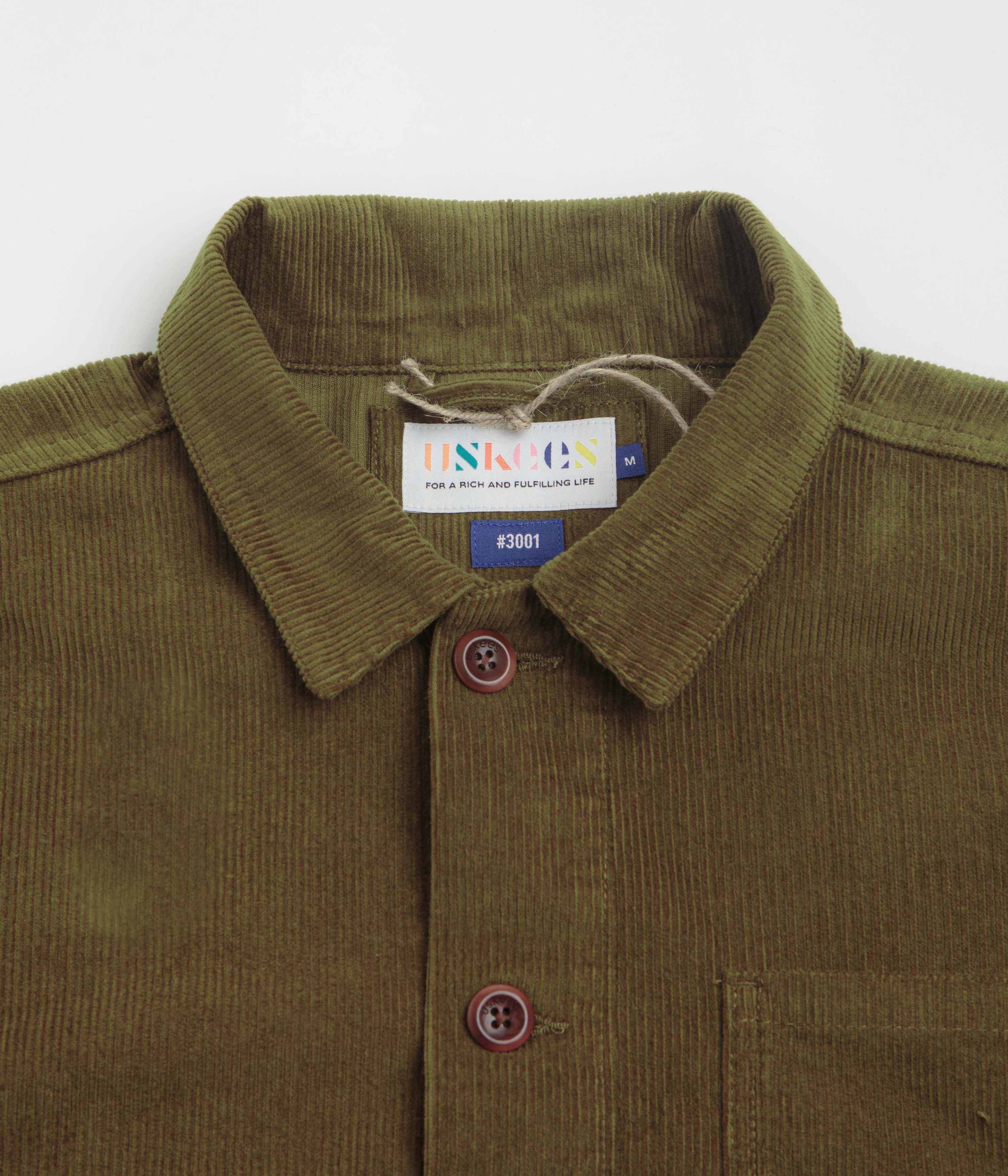 Uskees 3001 Cord Buttoned Overshirt - Woodland Green Double Layered Edging Attraction