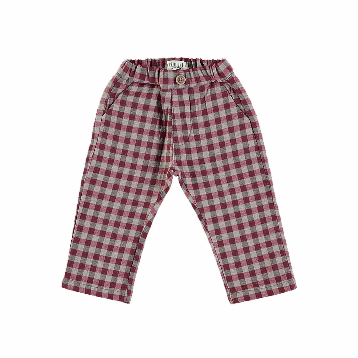 Soft Material Girls Check Pants In Red Multi