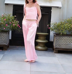 Bi Stretch Fabric Paris Satin Wide Leg Pants In Light Pink