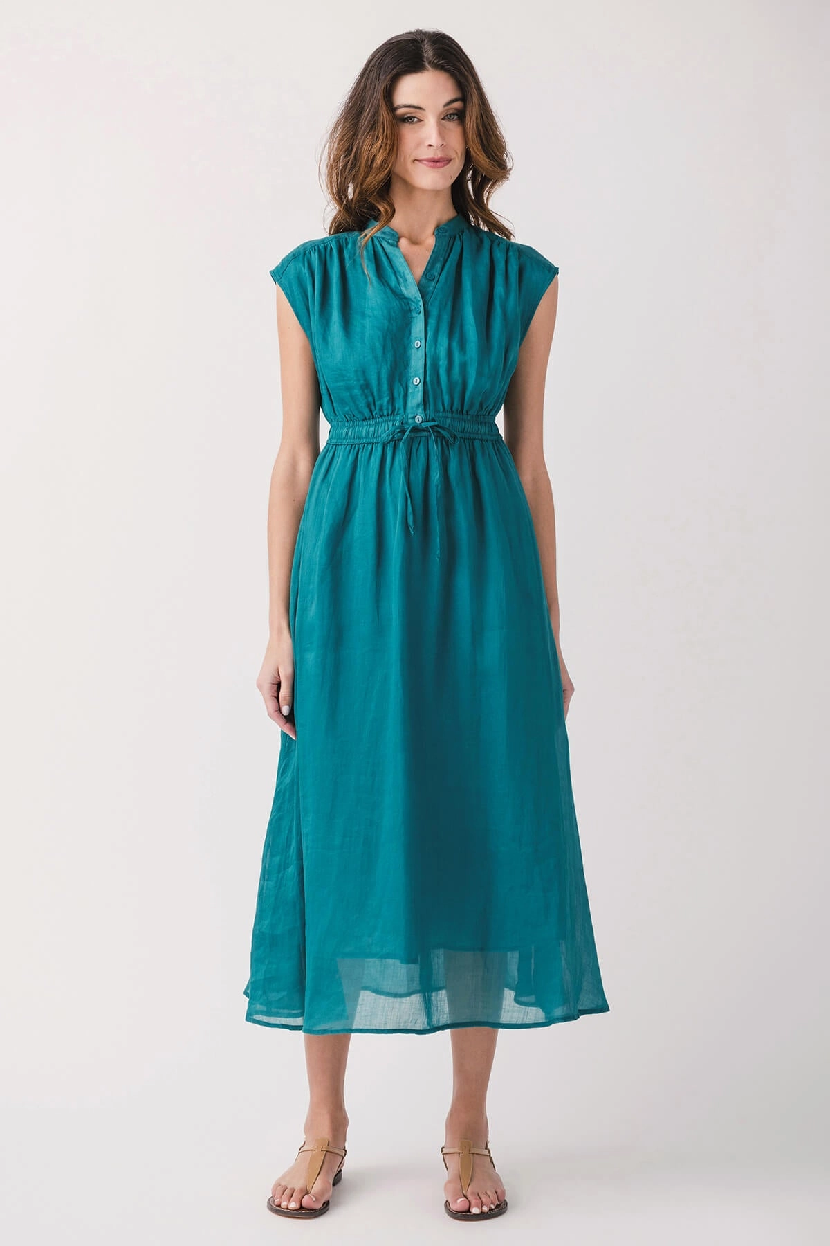 High-Fashion Flattering Waist Fit Elan Capsleeve Maxi Dress