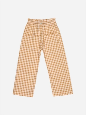 Kid's Lola Check Pants In Mustard Quick Release Buckle Easy Stretch