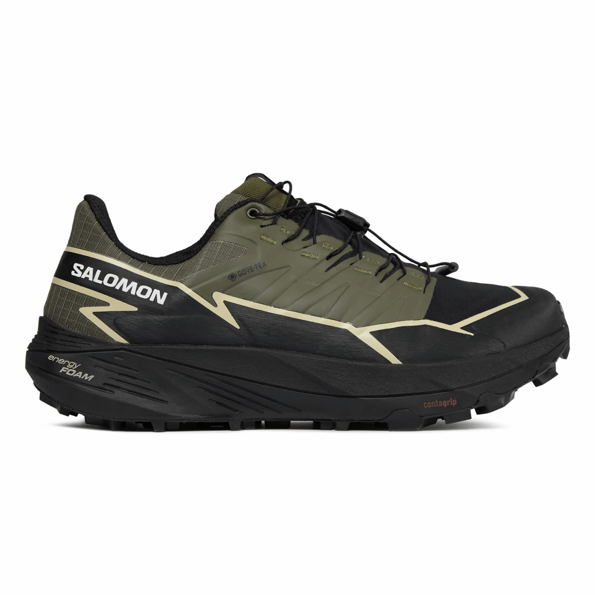 Salomon Men's Thundercross Gore-Tex Olive Night/Black/Alfalfa Outdoor Steps Collar Padding