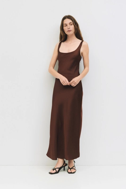 Waitlist 10/28 ? Vickie Sleeveless Slip Midi Dress Brown Breezy Comfort
