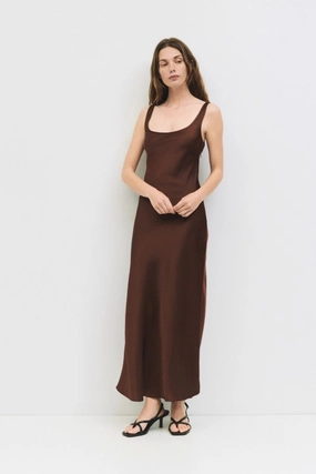 Travel Essential Waitlist 10/28 ? Vickie Sleeveless Slip Midi Dress Brown