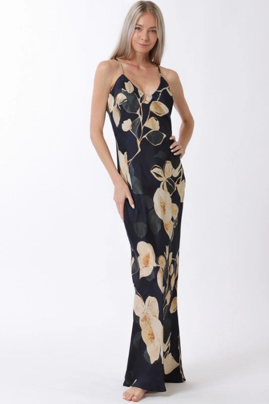 Waitlist 11/5 ? Reign Sleeveless Floral Print Slip Maxi Dress Navy Moment Light summer look