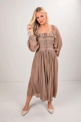 FINAL SALE - Feeling Radiant Taupe Midi Dress Sleeveless