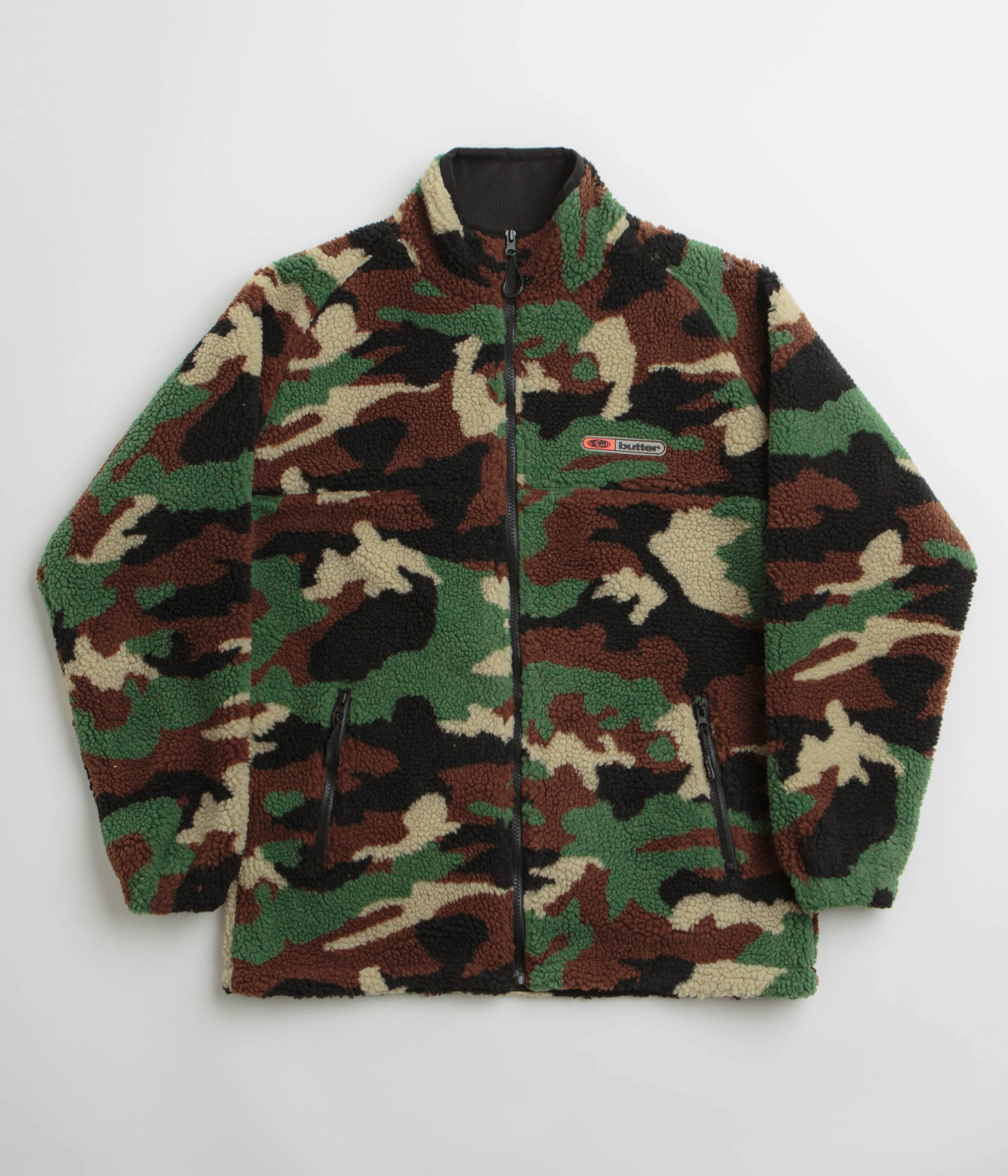 Butter Goods Camo Sherpa Jacket - Forest Green Multi Pocket