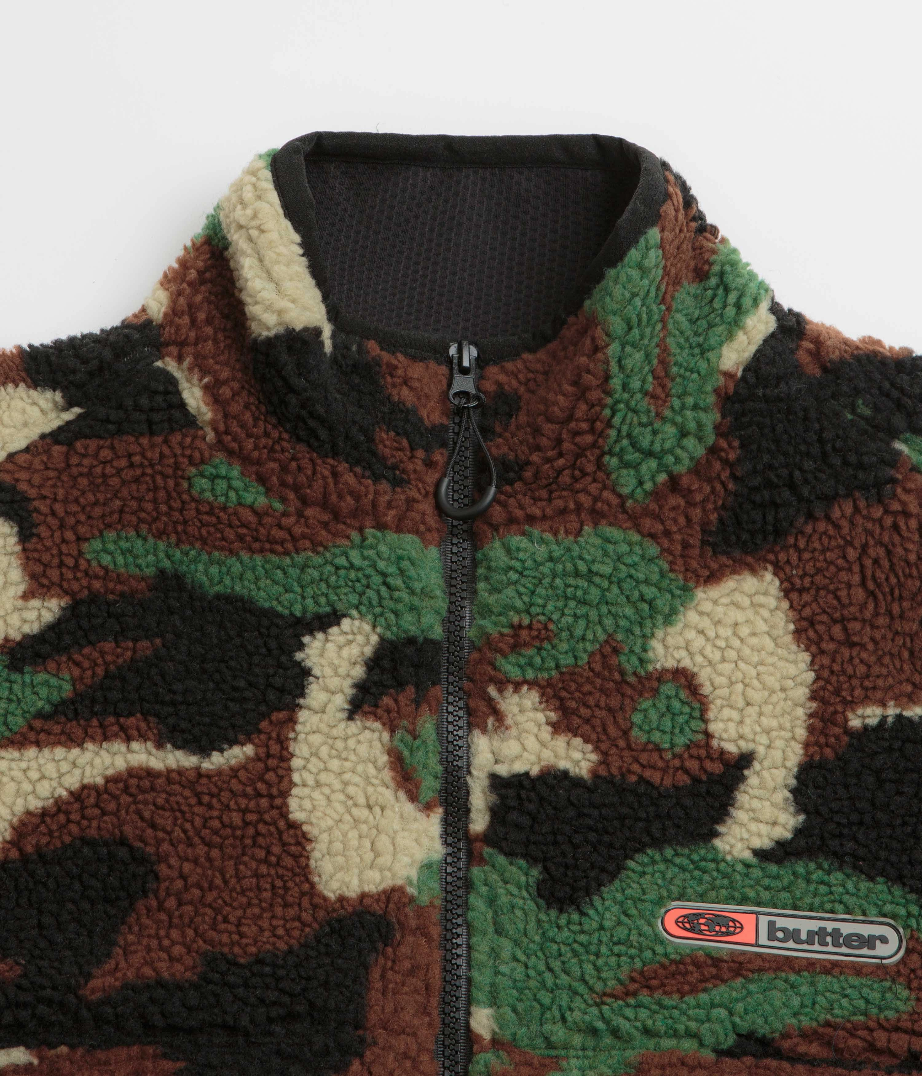 Butter Goods Camo Sherpa Jacket - Forest Green cruelty - free Winter Coat