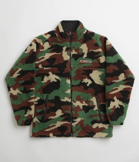 Butter Goods Camo Sherpa Jacket - Forest Green Multi Pocket