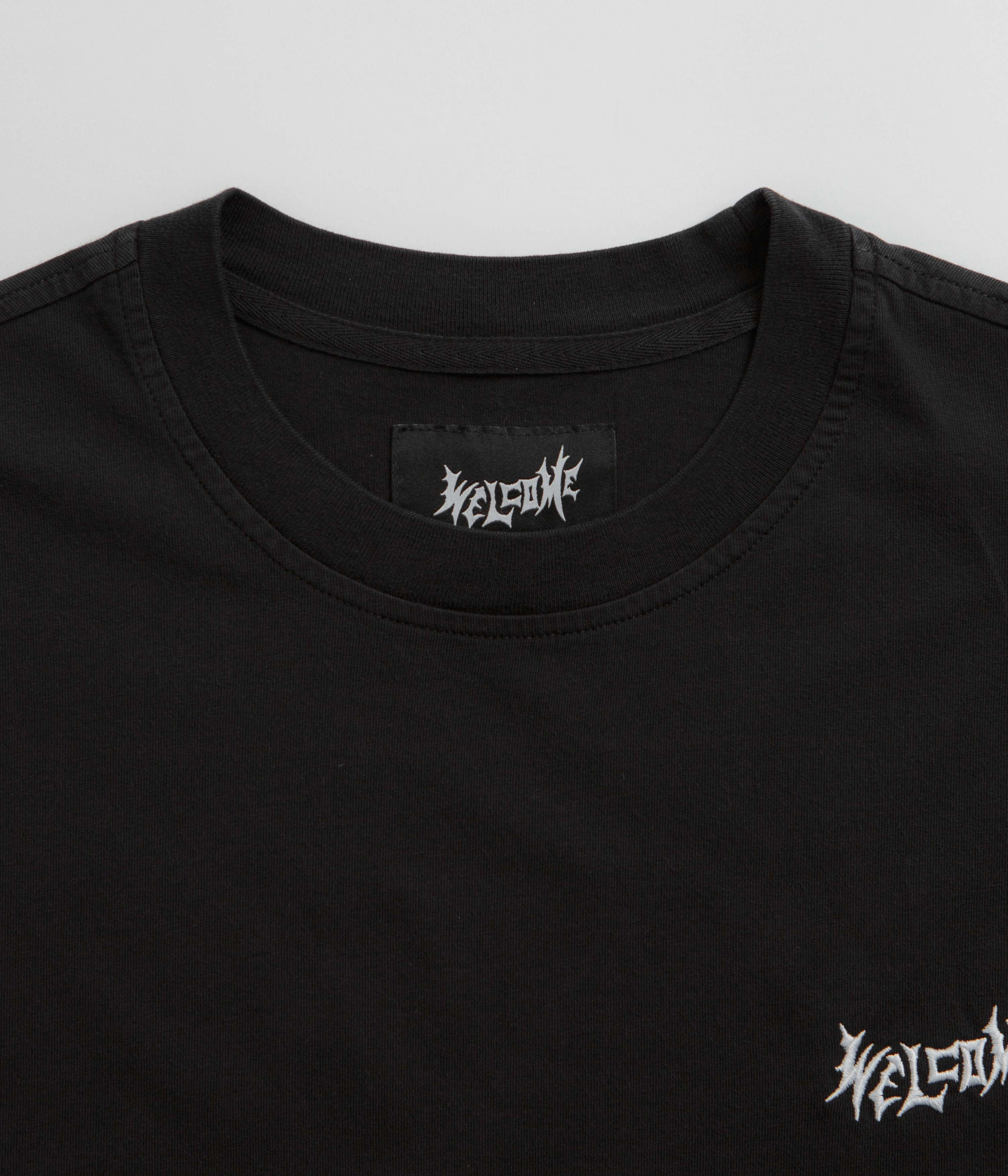 Snap Buttons Welcome Vamp Core Garment Dyed Knit T-Shirt - Black