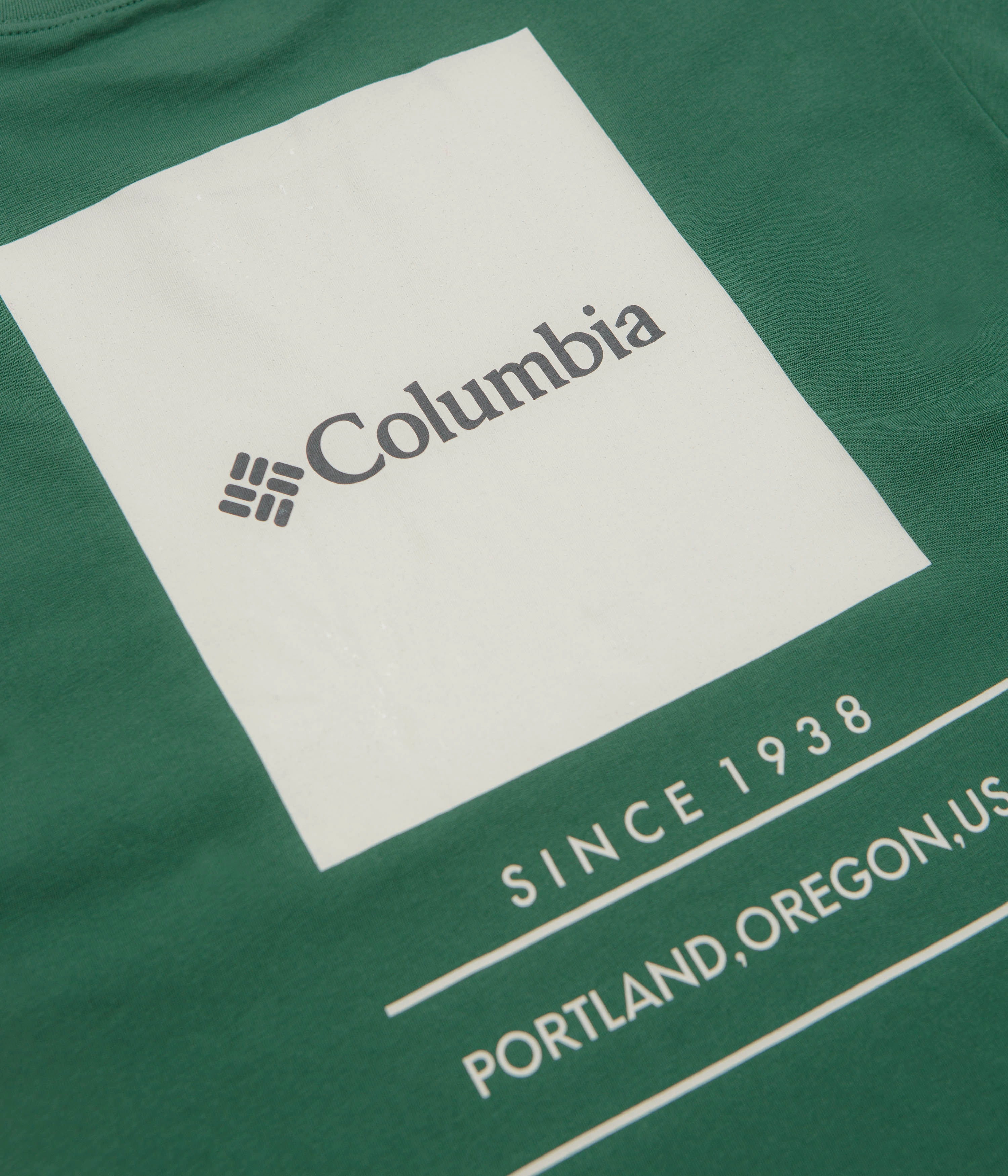 Elasticized Volleyball Columbia Barton Springs Graphic T-Shirt - Rain Forest / Dark Stone