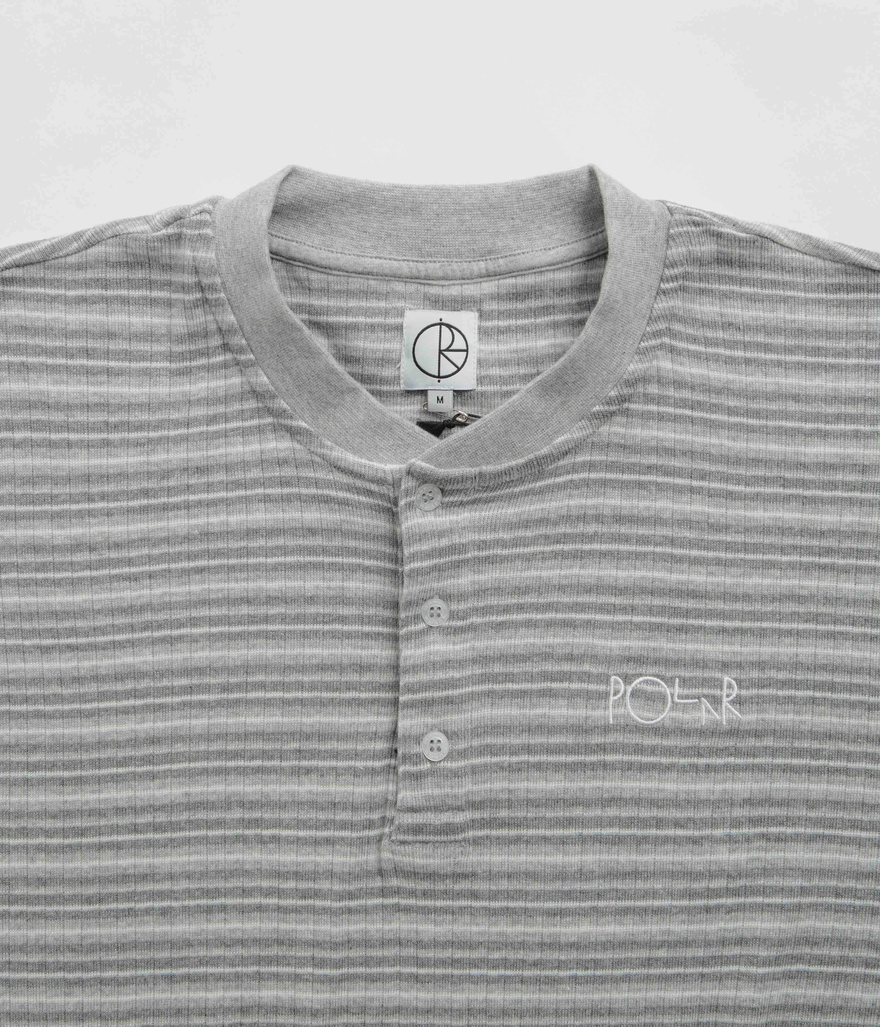 Non Iron Cotton Material mid-quality Polar Stripe Rib Henley T-Shirt - Heather Grey
