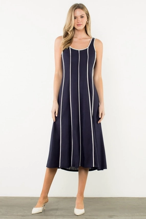 Fall Ready LACY VERTICAL TRIM SLEEVELESS MIDI DRESS