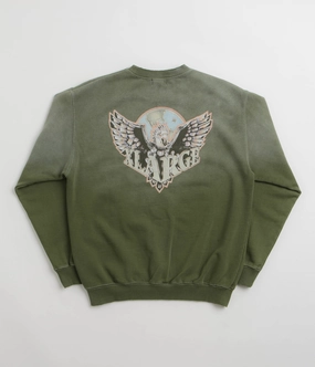 XLarge Eagle Wings To The World Crewneck Sweatshirt - Olive Cozy Chic