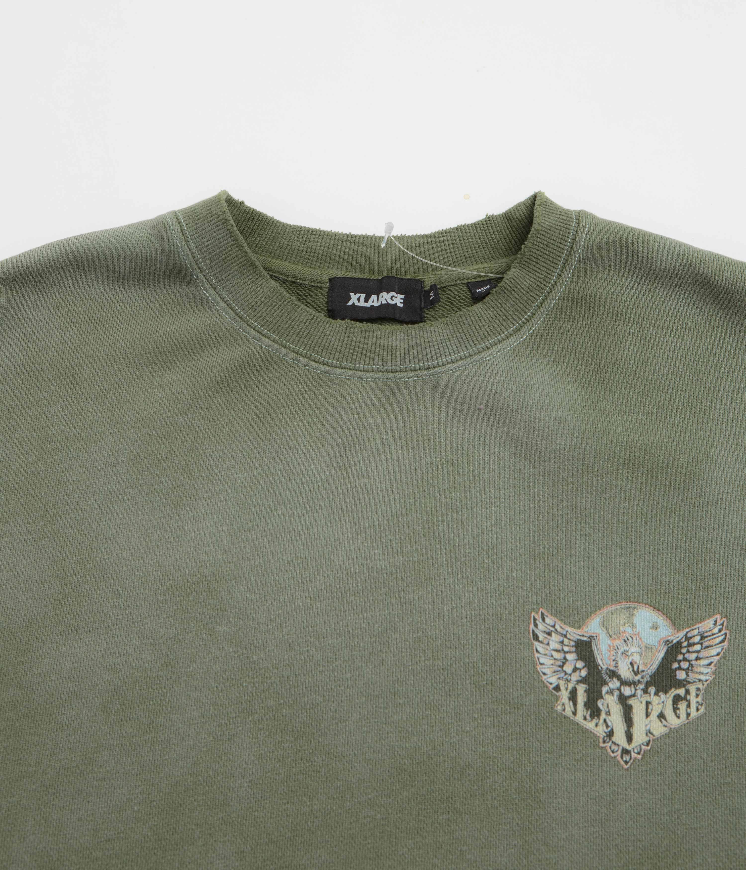 product festival wear fun XLarge Eagle Wings To The World Crewneck Sweatshirt - Olive