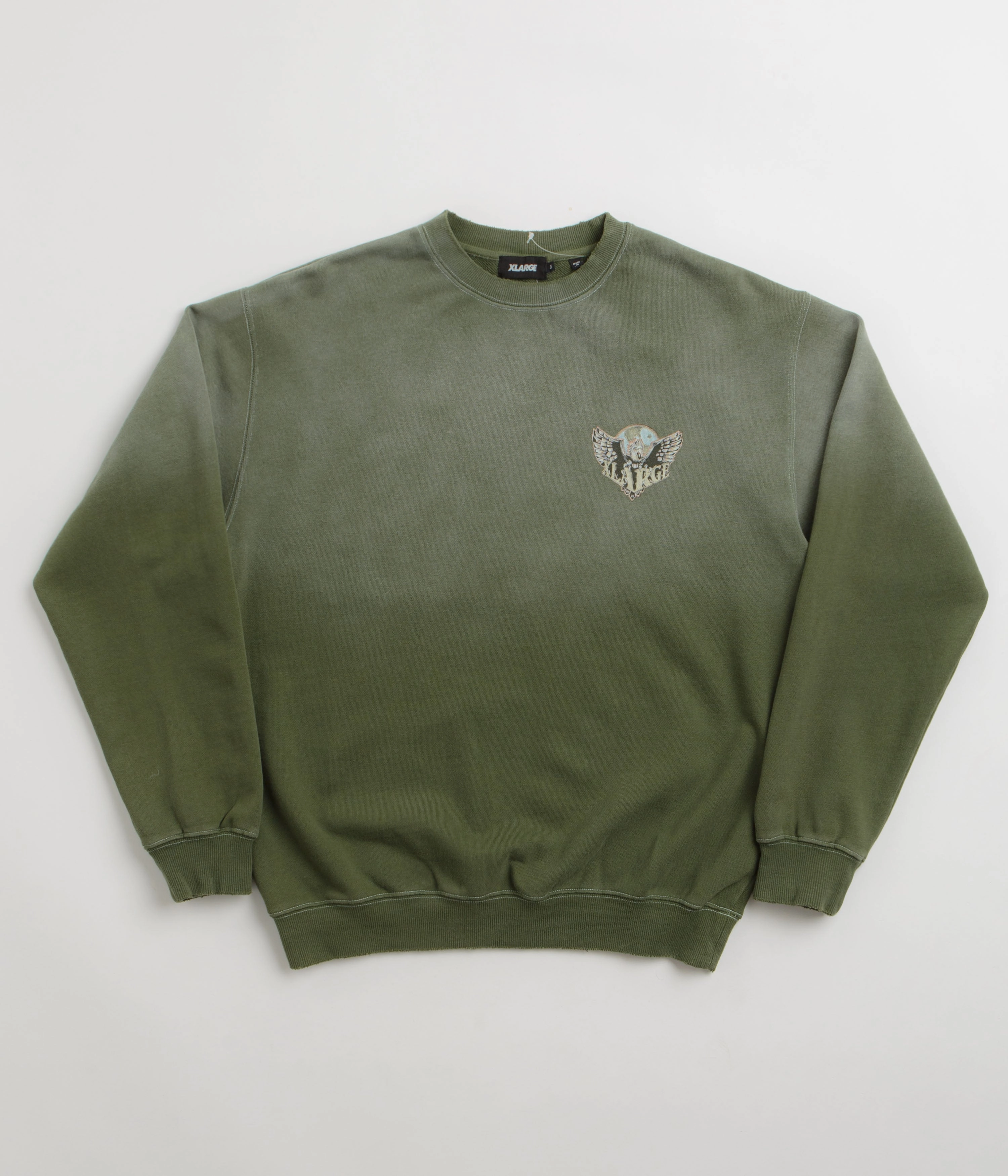 goes with sneakers Street Essential XLarge Eagle Wings To The World Crewneck Sweatshirt - Olive