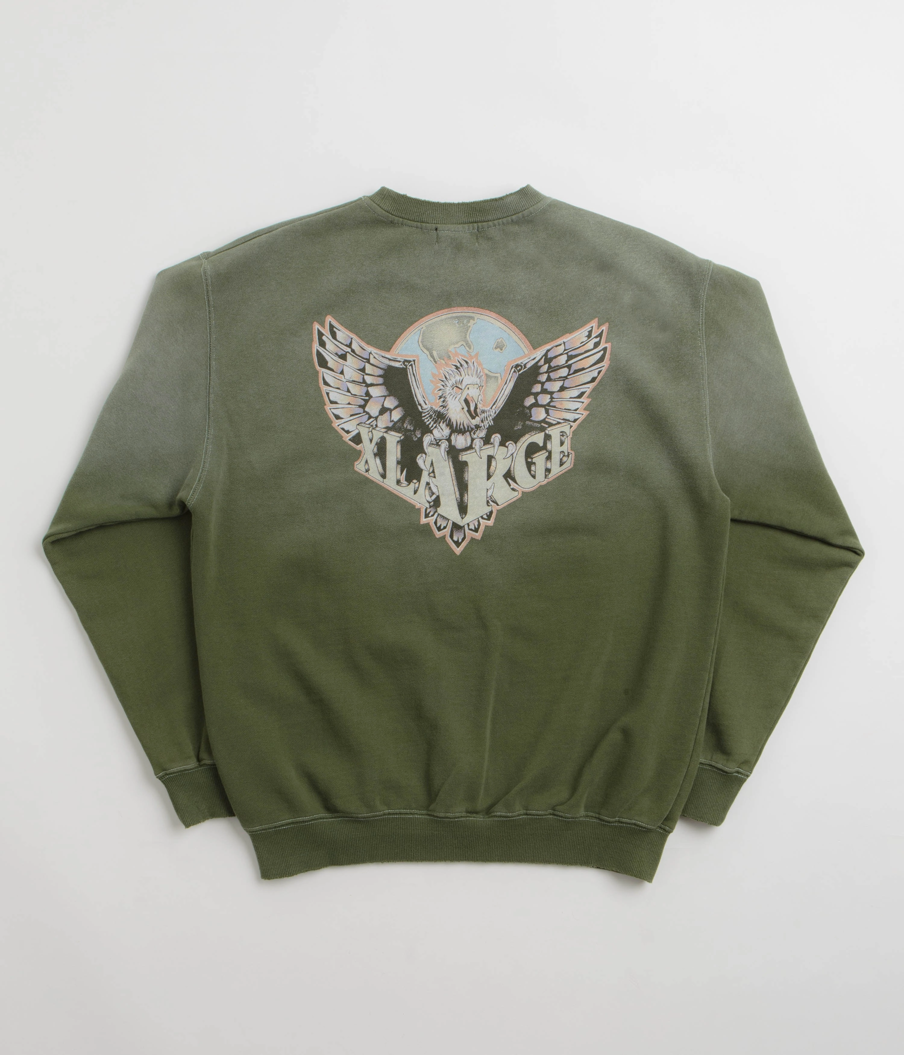 XLarge Eagle Wings To The World Crewneck Sweatshirt - Olive Cozy Chic