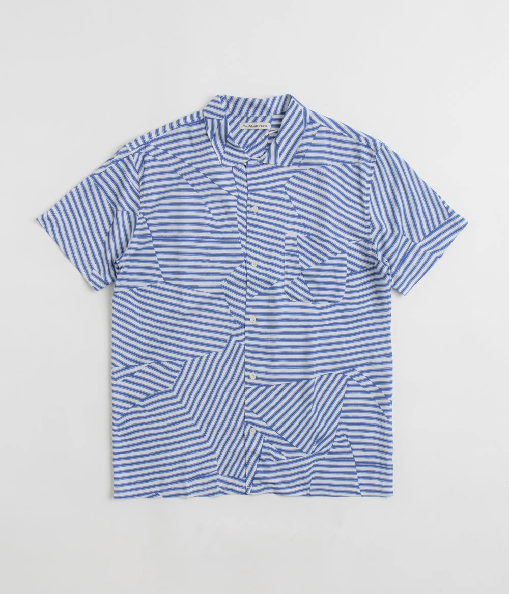 Reinforced Side Vents Neutral Toned Stitching YMC Malick Shirt - Blue / White