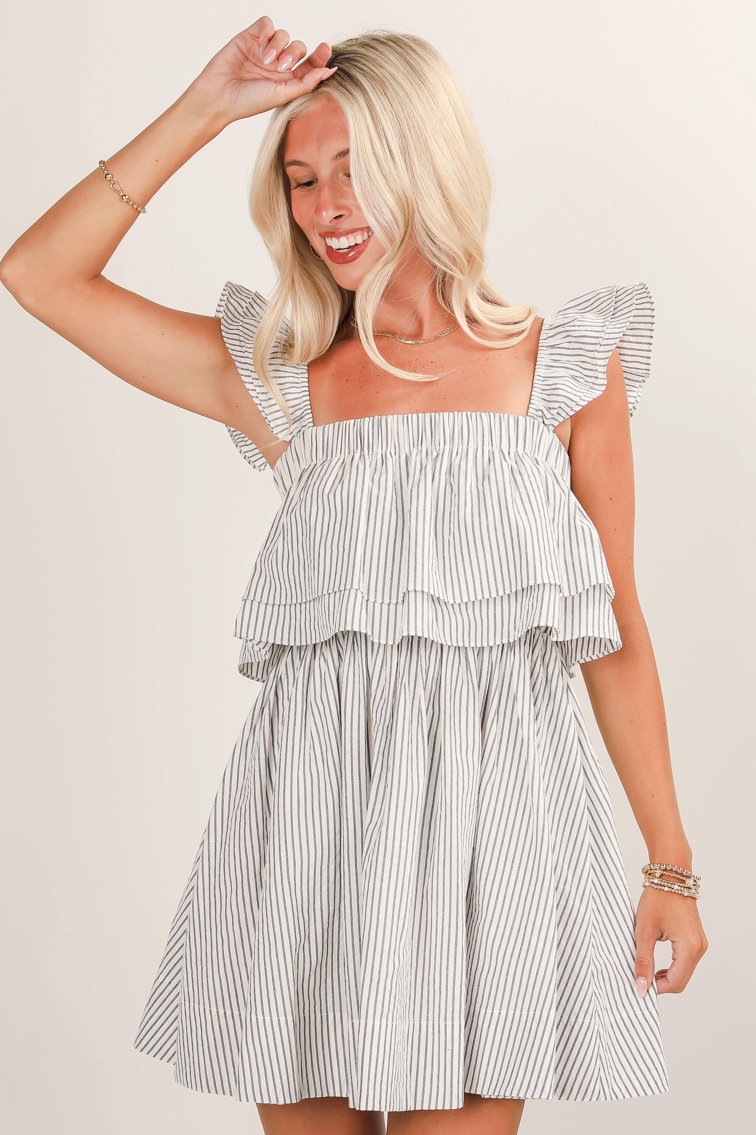 FINAL SALE - Full Of Love White Striped Ruffle Mini Dress City Bright